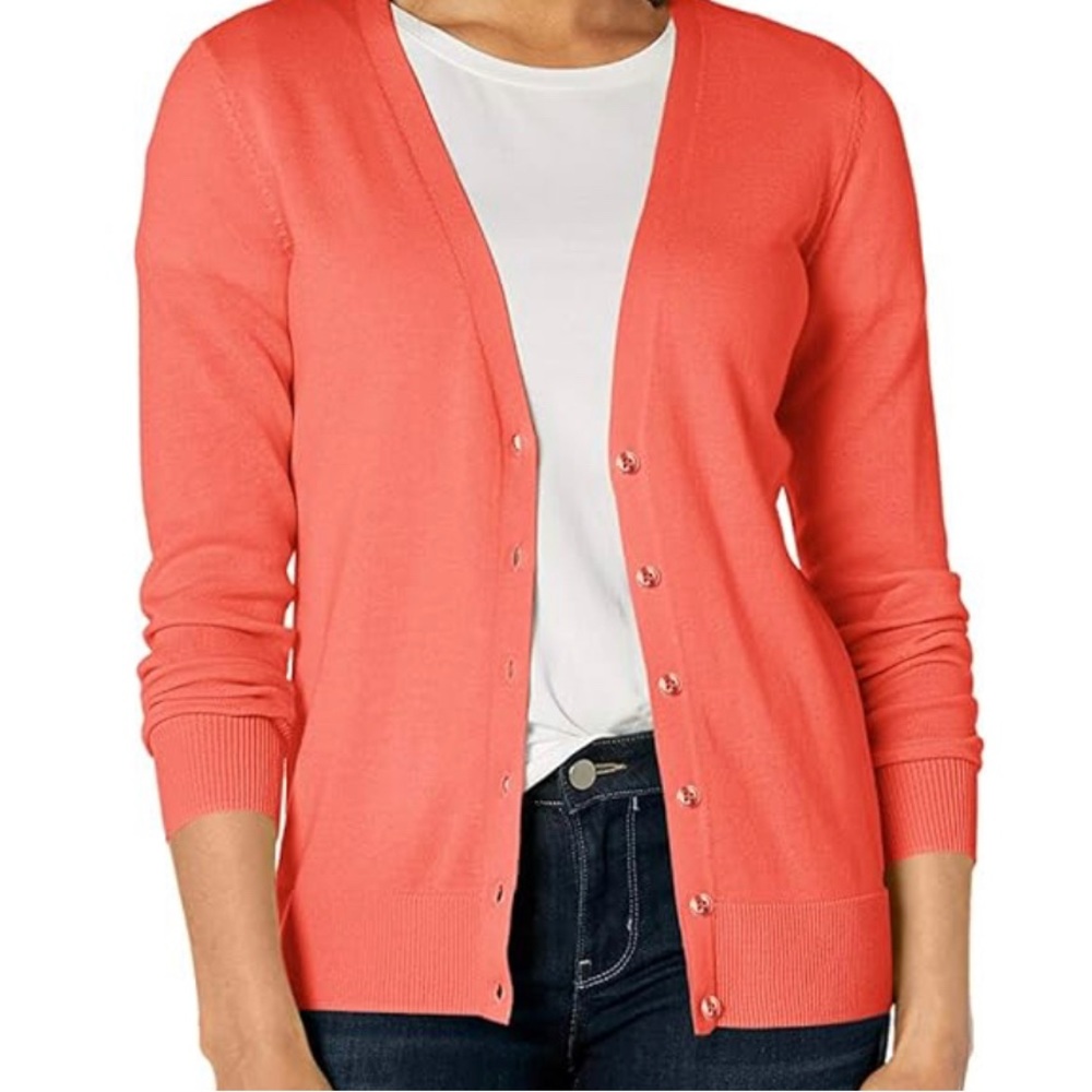NWT AMAZON ESSENTIALS XS Coral Button-up Cardigan